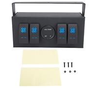 NDNCZDHC 4 Gang Rocker Switch Box On Off Switch Panel With Blue Light Voltage Display for Rv Boat Yacht