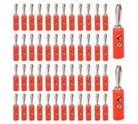 NDNCZDHC 50 pièces fiches banane de 4mm, Protection de joint droit de sécurité isolée, connecteurs de fiche banane bricolage à souder enveloppés (Red)
