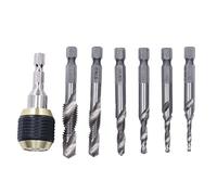 NDNCZDHC 7Pcs/Set Spiral Combination Drill and Tap Bit Set with Chuck, HSS 1/4in M3 to M10 Hex Shank Taps Drill for Tapping (Natural tap)