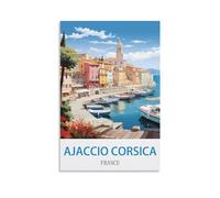 Ndoud Ajaccio Affiche de voyage vintage Corse France 20 x 30 cm Impression sur toile pour salon Décoration d'intérieur