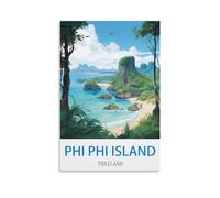 Ndoud Poster de voyage vintage de l'île de Phi Phi Thaïlande, 40 x 60 cm, décoration murale, peinture sur toile, pour salon, décoration d'intérieur