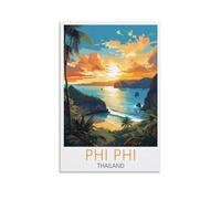 Ndoud Poster de voyage vintage de l'île de Phi Phi Thaïlande, 40 x 60 cm, décoration murale, peinture sur toile, pour salon, décoration d'intérieur