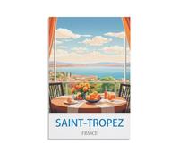 Ndoud Poster de voyage vintage Saint Tropez France 30 x 45 cm Art mural Impression sur toile pour salon Décoration d'intérieur
