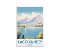 Ndoud Poster vintage Lac d'annecy France - 40 x 60 cm - Art mural imprimé sur toile pour salon - Décoration d'intérieur