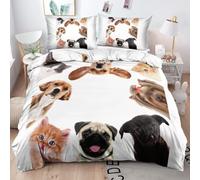 NDXRWDZR Housse de Couette 200x200 Adolescent Chats Chiens Mignons Parure de Lit 2 Personnes avec Fermeture Éclair Doux Respirant Microfibre Housse de Couette et 2 Taie d'oreiller 65x65 cm