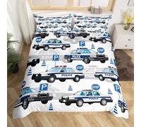 NDXRWDZR Housse de Couette 240x260 Adulte Voiture De Police Bleue Parure de Lit 2 Personnes avec Fermeture Éclair Doux Respirant Microfibre Housse de Couette et 2 Taie d'oreiller 65x65 cm