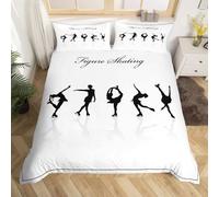 NDXRWDZR Parure de Lit 220x240 Adulte Patin à Glace Blanc Housse de Couette 2 Personnes avec Fermeture Éclair Confortable Respirant Microfibre Housse de Couette et 2 Taie d'oreiller 65x65 cm