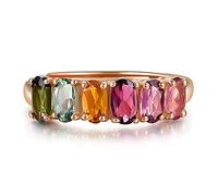 NDYD 925 Argent Plaqué Or Arc-en-Ciel Multi Couleur Créé-Pierre Éternité Bague Réglable Bijoux en Pierre De Fête De Mariage