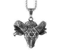 NDYD Viking Mjolnir Tête De Mouton Pendentif Collier, Hommes Vintage Gothique en Acier Inoxydable Bélier Zodiaque Corne Biker Colliers, Nordique Rune Totem Scandinave Païen Amulette Bijoux