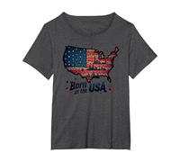 Né aux États-Unis T-Shirt, Femme Grandes Tailles, Chiné Foncé, 3X