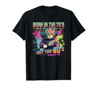 Né en 70's But 80's Raised Me Birthday Cat DJ T-Shirt Graphique avec Valeur