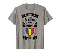 Né en Amérique avec un drapeau roumain en forme de cœur roumanie T-Shirt
