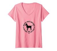 Ne Faites jamais Confiance à Quelqu'un Qui n'aime Pas Les Chiens T-Shirt avec Col en V, Femme, Rose, XL