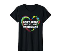 Ne jugez Pas ce Que Vous ne comprenez Pas la Sensibilisation à l'Autisme T-Shirt Graphique avec Valeur, Femme, Noir, XL