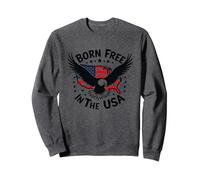 Né Libre aux États-Unis Sweatshirt, Unisexe pour Adultes, Chiné Foncé, XXL