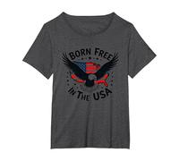 Né Libre aux États-Unis T-Shirt, Femme Grandes Tailles, Chiné Foncé, 4X