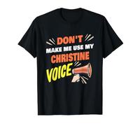 Ne m'obligez Pas à Utiliser ma Voix de Christine Nom drôle de Christine T-Shirt Graphique avec Valeur, Homme, Noir, L