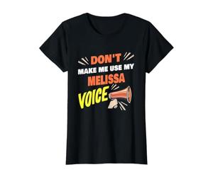 Ne m'obligez Pas à Utiliser ma Voix de Melissa Nom drôle de Melissa T-Shirt Graphique avec Valeur, Femme, Noir, M
