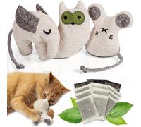 ne&no JOUET POUR CHAT AVEC HERBE À CHATS | Lot de 3 jouets pour chats avec 9 sachets d'herbe à chats (chacun de 1,5g) | Jouet herbe à chats pour chats | Jouet pour chats rechargeable