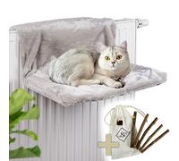 ne&no Lit pour chat pour chauffage avec 5 bâtonnets Matatabi | Lit chauffant douillet | Convient pour tous les radiateurs | Hamac pour chat pour chauffages | Sans substances nocives | Avec insert