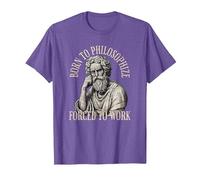 Né pour Philosopher Forced to Work - Philosophie T-Shirt, Homme, Violet Chiné, XXL
