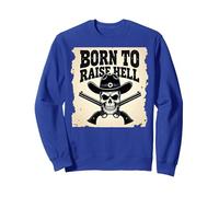 Né pour semer l'enfer : Cowboy Skull Outlaw Rebel Attitude Sweatshirt, Unisexe pour Adultes, Bleu Royal, S