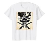 Né pour semer l'enfer : Cowboy Skull Outlaw Rebel Attitude T-Shirt, Enfant, Blanc, 2 Ans