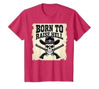 Né pour semer l'enfer : Cowboy Skull Outlaw Rebel Attitude T-Shirt, Enfant, Rouge Chiné, 6 Ans