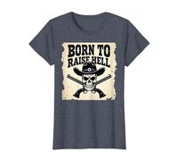 Né pour semer l'enfer : Cowboy Skull Outlaw Rebel Attitude T-Shirt, Femme, Bleu Chiné, M