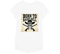 Né pour semer l'enfer : Cowboy Skull Outlaw Rebel Attitude T-Shirt, Fille, Blanc, L