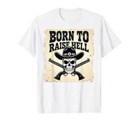 Né pour semer l'enfer : Cowboy Skull Outlaw Rebel Attitude T-Shirt, Homme, Blanc, M
