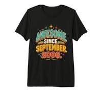 Né Septembre 2008 Vintage 18ème Anniversaire Dix-Huit Ans T-Shirt Haut de Gamme