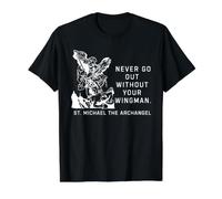 Ne sortez jamais sans Votre ailier St. Michael l'Archange T-Shirt Graphique avec Valeur, Homme, Noir, M