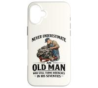 Ne sous-Estimez jamais Le Vieil Homme Qui Tourne Encore Les clés dans Les années 70 Coque pour iPhone 16 Plus