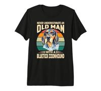 Ne sous-Estimez jamais Un Vieil Homme avec Un Chien Bluetick Coonhound T-Shirt Haut de Gamme