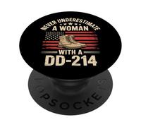Ne sous-estimez jamais une femme avec un DD 214 Journée des anciens combattants PopSockets PopGrip Adhésif