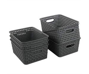 Neadas Lot de 6 Gris Panière Paniers Rangement Panier en Osier Plastique