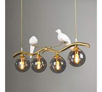 NEAFP Lustre avec 4 lumières Industriel Simple Fer Art Moderne créatif Oiseau plafonniers Loft Bar luminaires E14 Base Suspendu plafonnier avec Abat-Jour en Verre E27, Gris fumé HGCHH