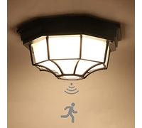 NEAFP Plafonnier LED avec détecteur de mouvement, montage encastré extérieur du crépuscule à l'aube, plafonnier intérieur en aluminium noir mat avec verre dépoli pour porche, garage, entrée, couloir