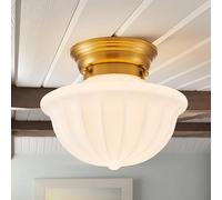 NEAFP Plafonnier moderne, plafonnier semi-encastré pour école, verre de lait opale, lumière vintage pour chambre de ferme, salle de bain, couloir (doré - 22,9 cm) HGCHH