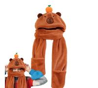 Neamou Ensemble d'écharpe à capuche, gants, mitaines, chapeaux d'hiver 3 en 1 en forme d'animal,Ensemble écharpe, gants, casquette coupe-vent | Chapeaux d'hiver en forme de Capybara mignon, cadeau