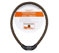 nean Antivol de vélo blindé avec chiffres, serrure de câble blindé, serrure à maillons blindés, serrure à combinaison avec code, 20 x 1000 mm, extra épais, surface douce au toucher, noir