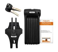 nean Antivol pliable pour vélo, avec support, serrure à charnière, serrure articulée, en acier trempé, avec poche enfichable et 2 clés de sécurité, 20 x 3,5 x 820 mm, noir