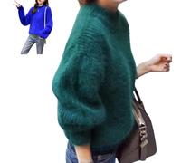 Nearflying Pull d'hiver en cachemire mélangé angora pour femme - Pull chaud et ample - Couleur unie - Col rond - Pull moelleux, Vert, Taille Unique