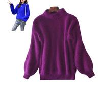 Nearflying Pull d'hiver en cachemire mélangé angora pour femme - Pull chaud et ample - Couleur unie - Col rond - Pull moelleux, violet, Taille Unique