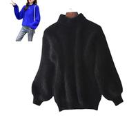 Nearflying Pull d'hiver en cachemire mélangé angora pour femme - Pull chaud et ample - Couleur unie - Col rond - Pull moelleux, Noir , Taille Unique
