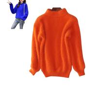 Nearflying Pull d'hiver en cachemire mélangé angora pour femme - Pull chaud et ample - Couleur unie - Col rond - Pull moelleux, Orange, Taille Unique