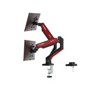 NearHub Support Ecran PC 2 Ecran Articulé à Ressort à Gaz, Bras Écran PC Double Compatible Moniteurs 13-32 Pouces, Capacité 3-10kg, Rotation 360°, Inclinaison ±90°, Pivotan±90°, VESA 75/100mm,Rouge