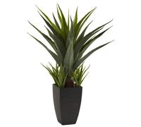Nearly Natural Agave Plante Artificielle avec Pot Noir Vert 76,2 cm