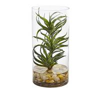 NearlyNatural Air Succulente Artificielle dans Un Vase en Verre Plantes en Soie Vert